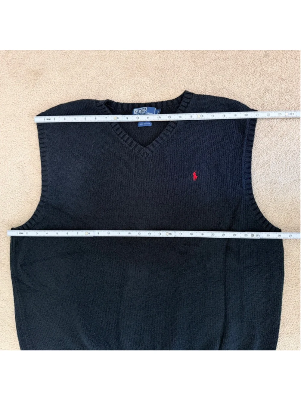 Polo by Ralph Lauren V-Neck Cotton Knit Sweater Men's 3XL Black Heritage Preppy